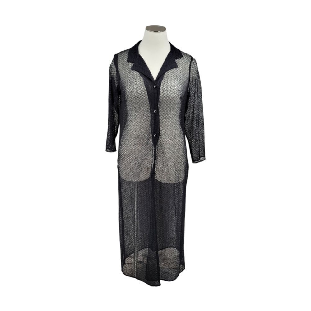 Onyx Nite Vtg Black Sheer Long Sleeve Maxi Dress Evening Wear Plus Size